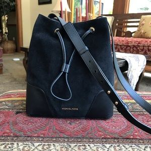 Cute Michael Kors Black Suede Bucket Bag